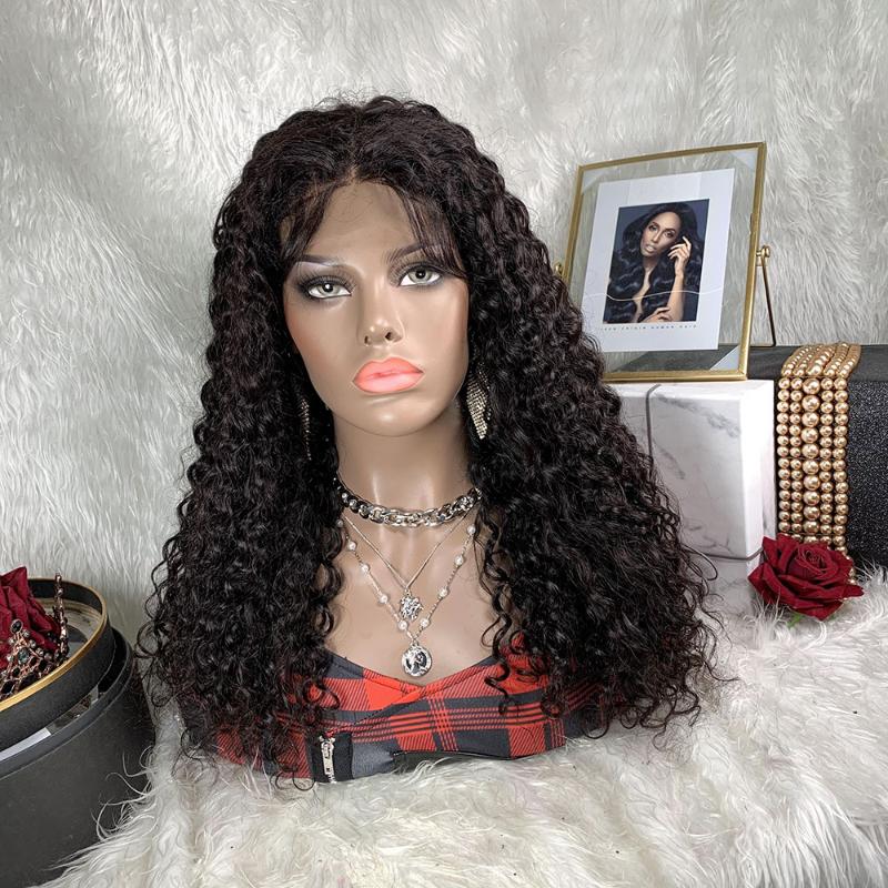 

TOOCCI 4x4 Deep Curly Lace Closure Front Wig Water Wave 180% Density Curly Human Hair Wig for Black Women Perruque Humain, Natural color
