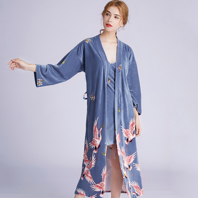 

2021 New Plus Size Autumn Golden Winter Veet Robe Ensemble Impression Loose Female Sweater v with Sashes Thicken Pyjamas V3ee, Red