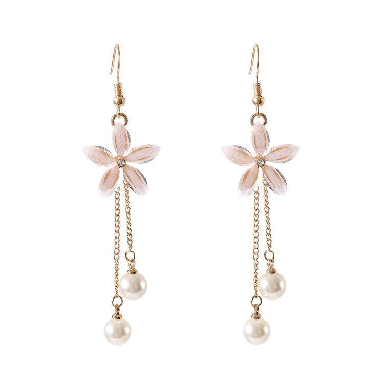 

Fashionable long pearl tassel flower earrings female temperament wild hook earrings jewelry accessories