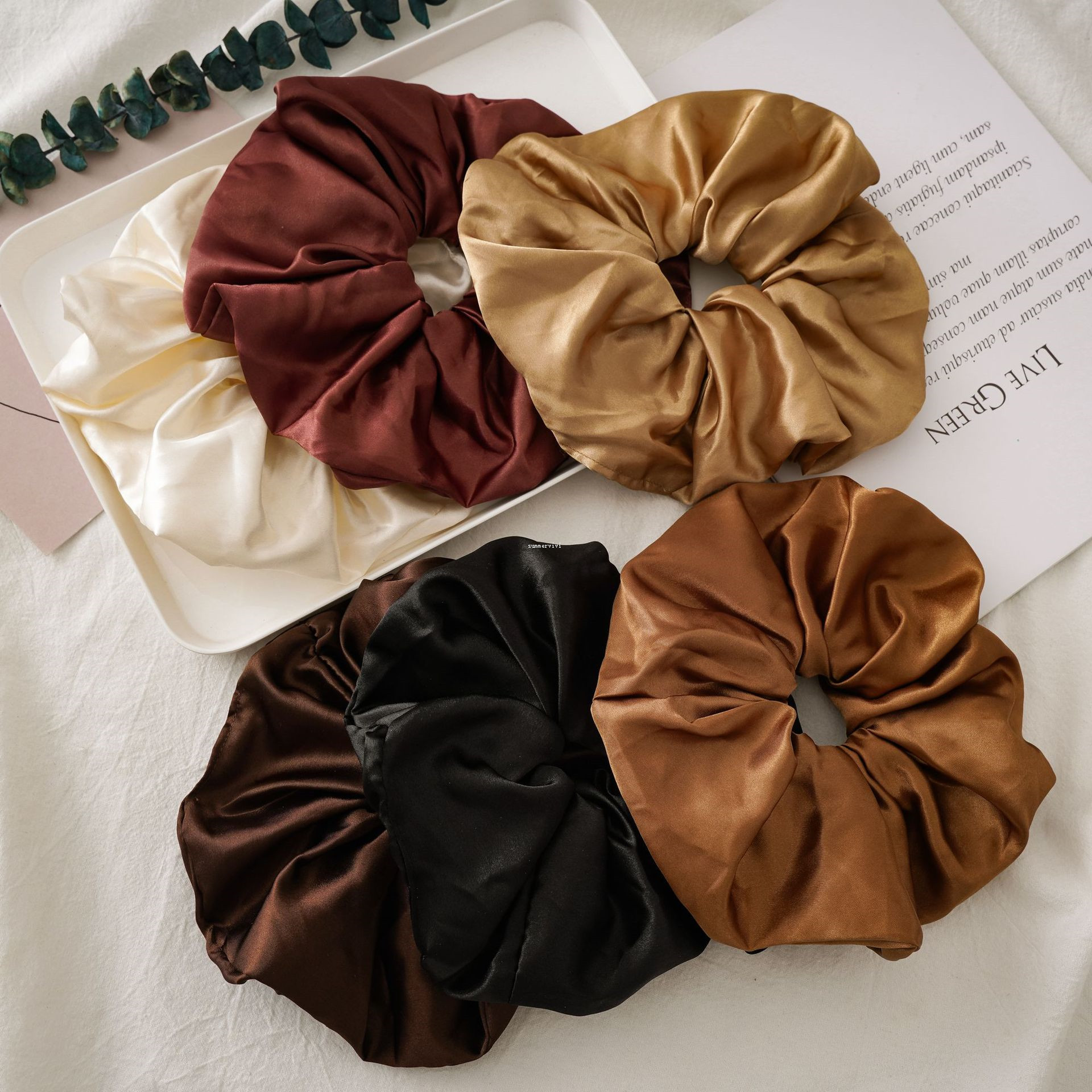 

French Satin elastic scrunchie for girls Pure color princess hairbands children elastic ponytail holder designer women headband A5644, Can mixed color tell us you meed color