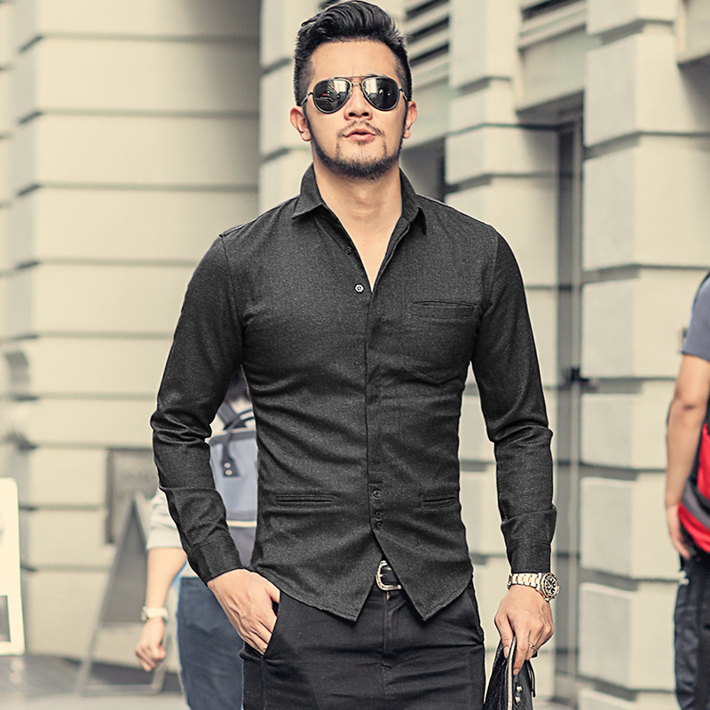 

2021 The New Bones of Men European Gross Winter Longline Casual Clothes Trademark New Trecho Dark Gray Shirt for Gentleman S906-3 Ahso, Dark grey