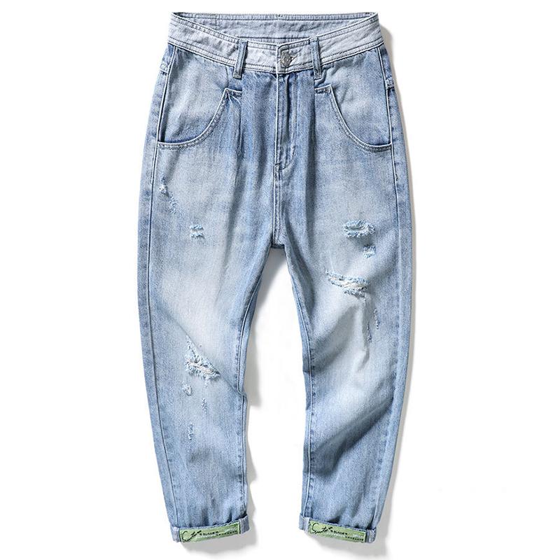 

New loose large size straight leg pants begging denim jeans men blue ripped casual big new cool jeans, Ax3012