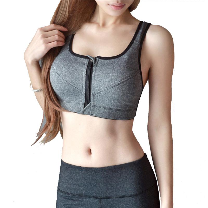 

Running Shockproof Sports Bra Women Front Zipper Adjustable Strap Yoga Crop Tops Padded Wirefree, Purple