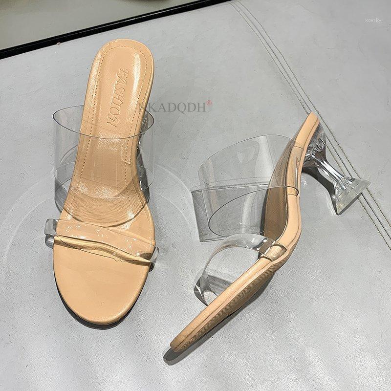 

2021 New Women Sandals PVC Jelly Crystal Heel Transparent Women Sexy Clear High Heels Summer Sandals Pumps Shoes Size1, Beige