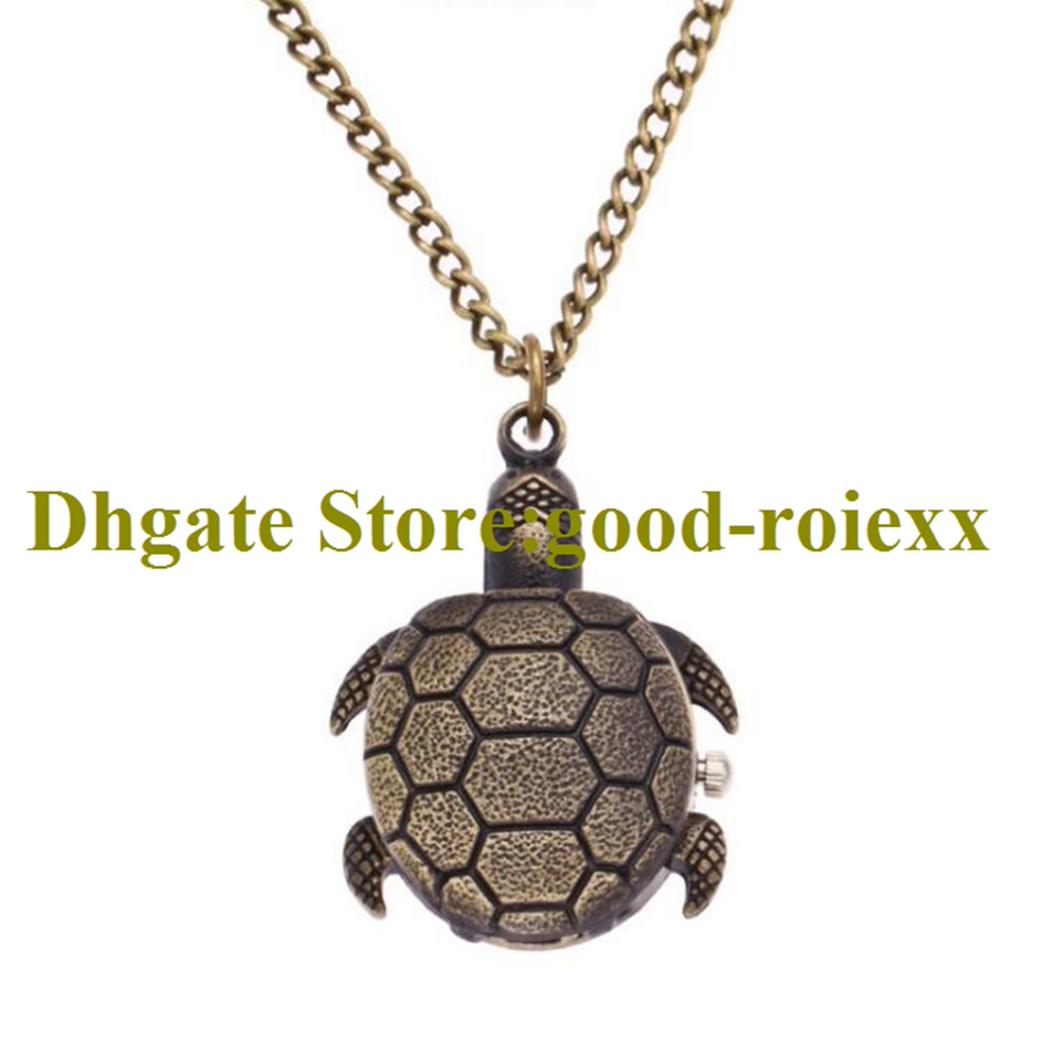 

Fashion Beautiful Tortoise Women's Men Pocket Watch Necklace Accessories Sweater Chain Ladies Hanging Mens Pocket Keychain Watches AA00200, Mixed colors