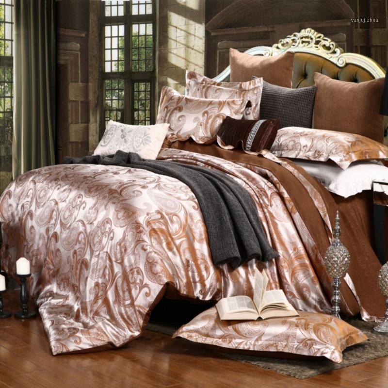 

KELUO Wedding Luxury Bedding Sets Jacquard Queen/King Size Duvet Cover Set Wedding Camel Bedclothes Bed Linen Bed sheet1, A201807