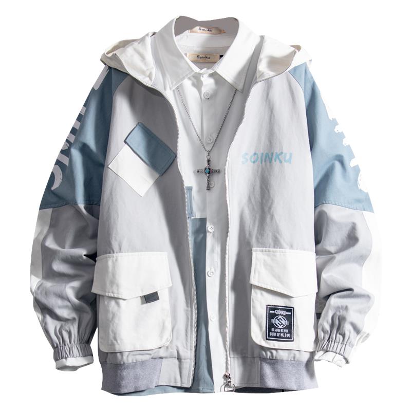 

Men's Hooded Printed Jacket Casual Fashion Wild Personality Loose Zipper Hooded Jacket Straight Hem Regular Sleeve For Men