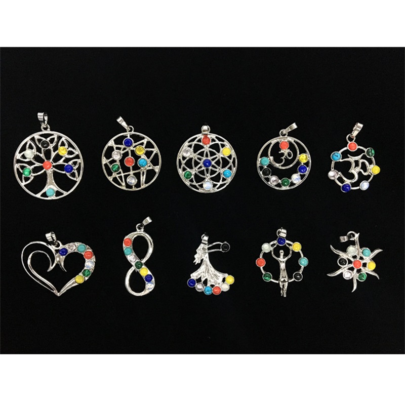 

7 Chakra Stone Beads Pendant Yoga Healing Point Reiki Chakra Crystal Bead Health Amulet Life Tree Charms Women Flower Pendants 1893 T2