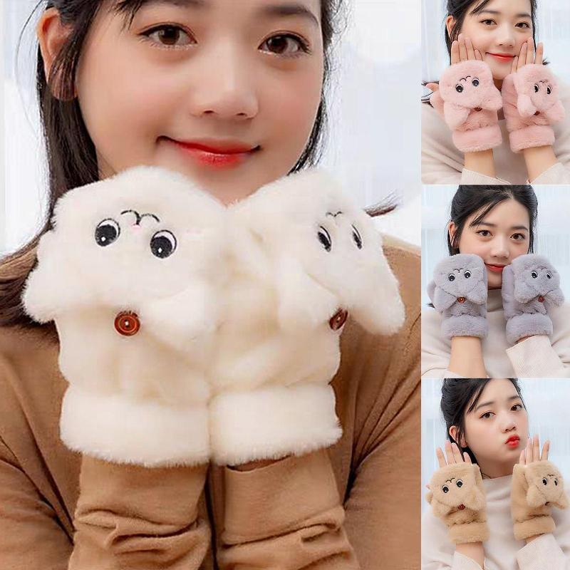 

1Pair Cute Cartoon Gloves Soft Plush Fingerless Gloves for Women Girls Hand Warmer Wrist Mittens Winter handschoenen