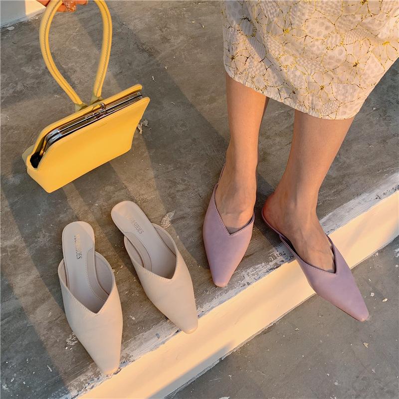 

Solf Leather Mules Shoes Women Pointed Toe Half Slippers for Spring 2021 Summer Female Causal Slippers Low Heel Mules Shoes, Purple