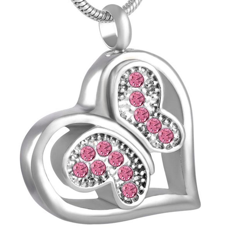

8563 Wholesale or Retail Pink/Black/White Crytsal Butterfly In My Heart Stainless Steel Cremation Jewelry Urn Pendant Necklace