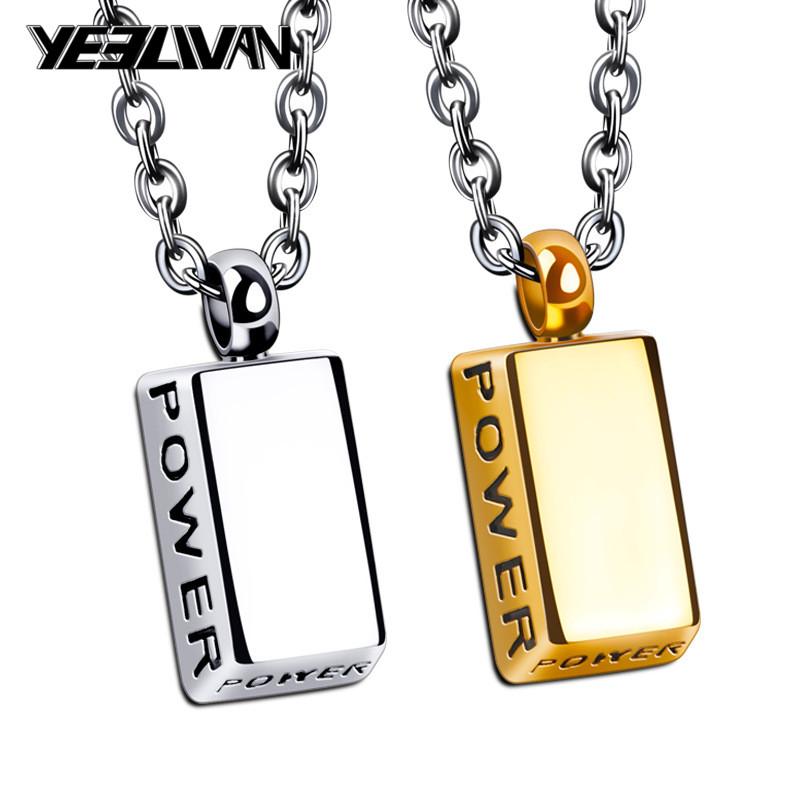

High Quality Hip Hop Gold Bullion Pendant Necklaces for Men Women Titanium Steel Square Letter POWER Chain Necklaces