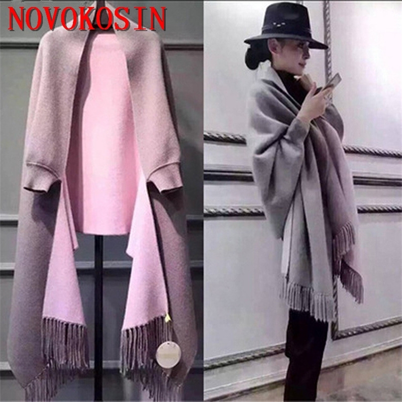 

SC2 Oversize Out Wear Scarf Winter Knitted Poncho Women Solid Design Cloak Female Long Batwing Sleeves Coat Vintage Shawl 201006