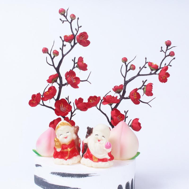

Sckday Original Design Artificial flowers Plum blossom Cake Toppers For Wedding Birthday Party Decoration Baking Suplies 4pack