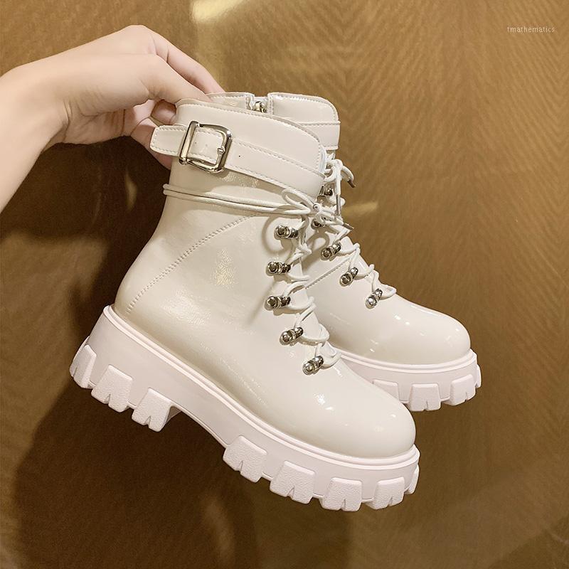 

Flat Heel Women's Boots Autumn Shoes Round Toe Boots-Women Lace Up Luxury Designer High Heel Ladies Rock 2021 Lolita Leather1