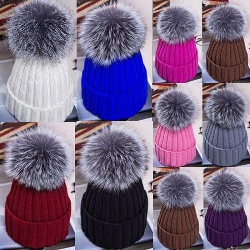 

Large Ball Women Hat Winter Keep Warm 15cm Fur Pom Pom Knit Beanie Ski Cap Bobble