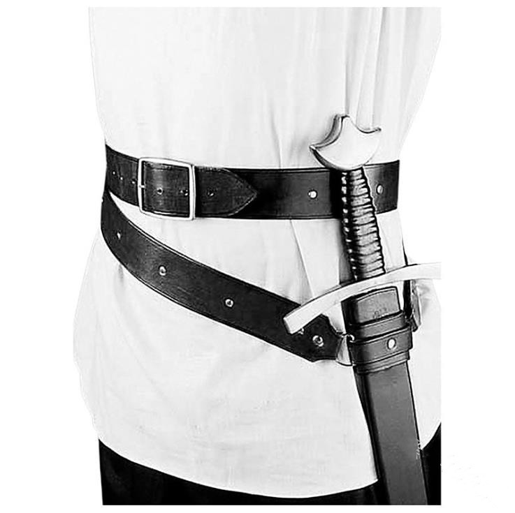 Medieval Retro Espada hombro espalda vaina titular espada rana renacentista medieval cinturón de cuero ajustable guerrero traje protector caso espada hebilla funda para hombres adultos