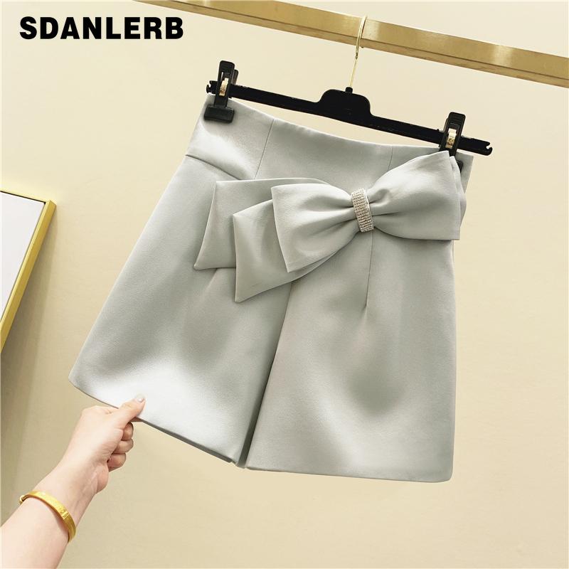 

Spring Autumn New Women' Wide-Leg Shorts Diamond Bow High Waist Shorts Ladies Casual Ropa Mujer Short Mujer, Black