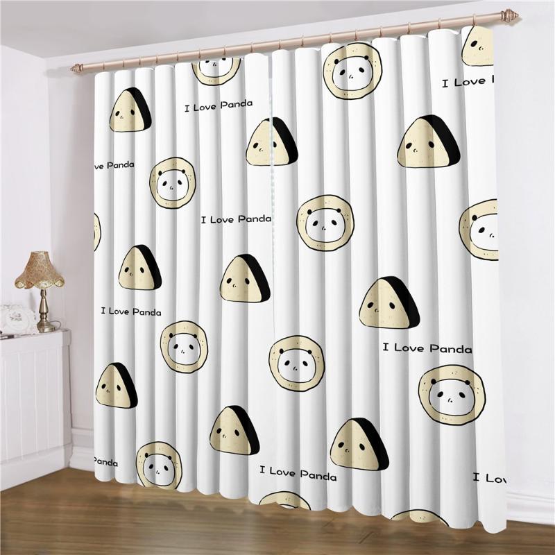 

2 Panels Cartoon Window Curtains Panda Animals Window Treatments 3D Print For Living Room Drapes Rice Ball Curtain, As picture