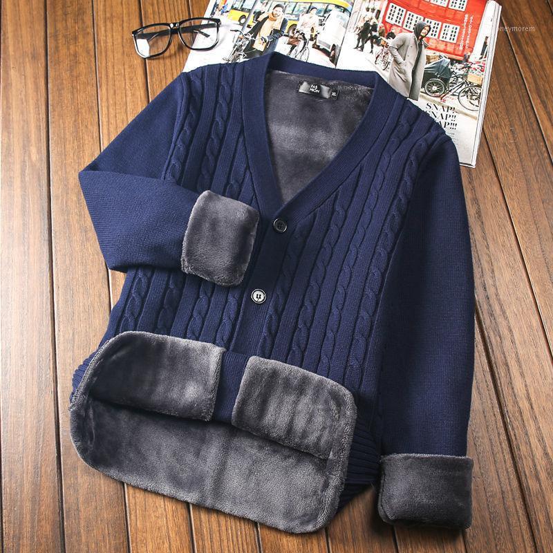 

Plus velvet men's sweater new cardigan jersey jacket men's autumn coat Korean version of thick wear wool clothes1, Black