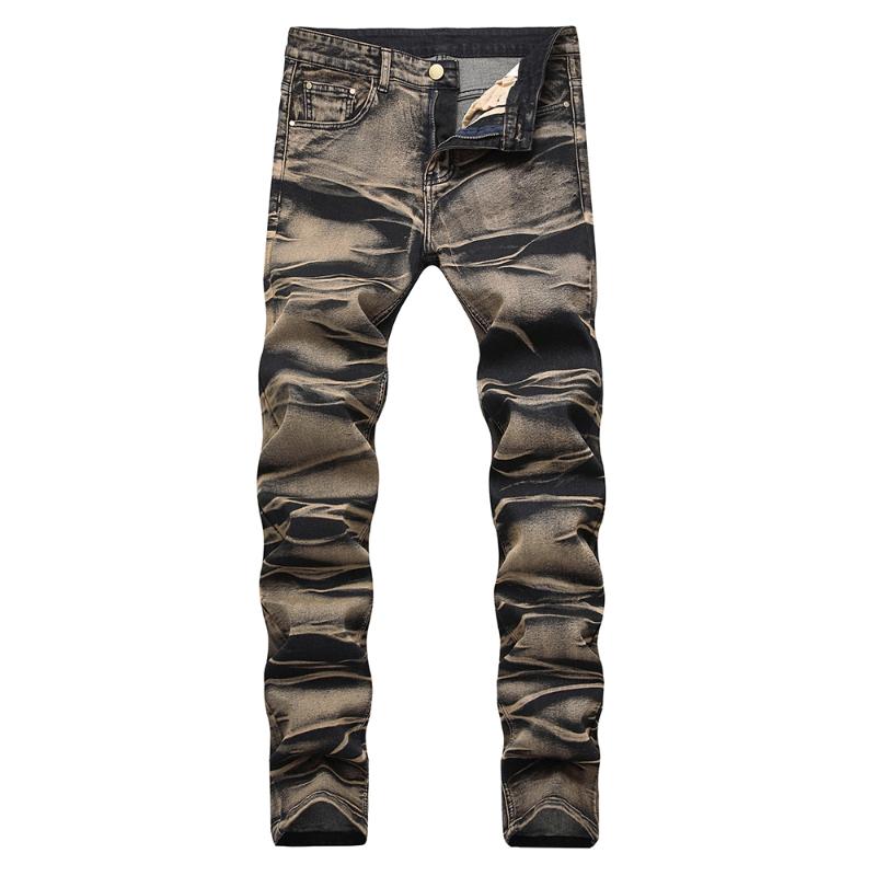 

Men's Jeans Mens Tie And Dye Stretch Slim Straight Washed Denim Pants Trendy Trousers Casual Style, Brown