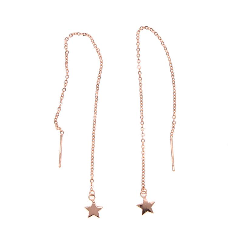 

925 sterling silver jewelry geometric star charm long chain tassel minimal minimalist rose gold color ear wire chain earring
