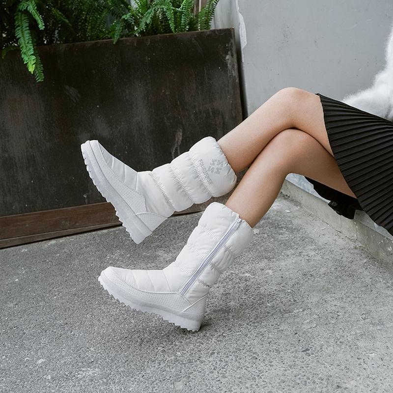 

2020 Women's Shoes Warm Snow Boots Women Zipper Platform Boots Solid Color Waterproof Mid Calf Thick Fur Winter Big Size, Black