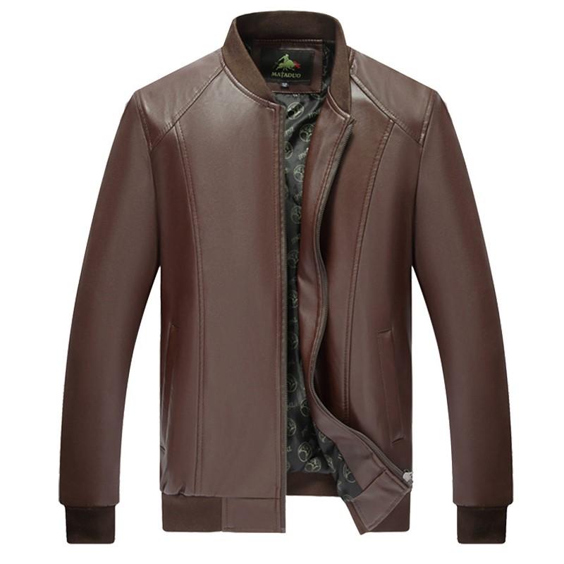

2020 New Autumn Casual Business Middle-aged Men Jacket Slim Style Stand-up Collar Pu Material Zipper Pocket Solid Color Man Coat, Xmwt07231