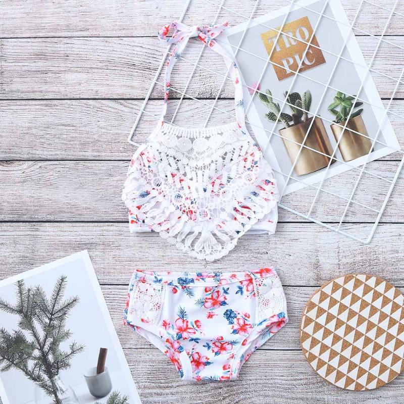 

One-Pieces 2-5 Years Infant Kids Baby Girl Tassels Swimwear Bikini Set Bohemia Weave Shell Vest + Print Shorts Swimsuit Beach Bathing Suit, Black
