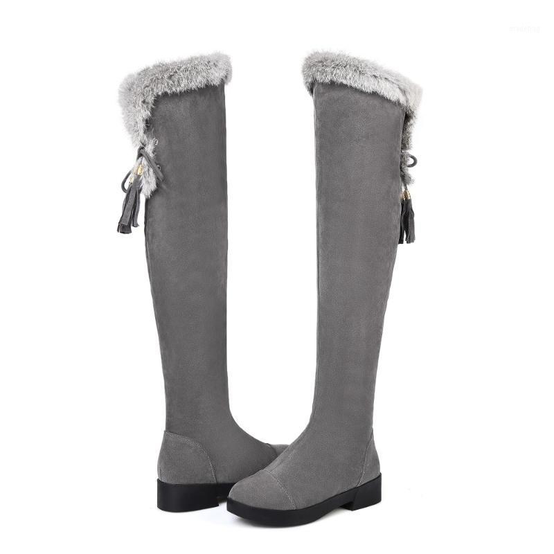 

PQECFS Big size 34-43 high quality spring & autumn & winter women solid hair over-the-knee boots 2 colors1, Black