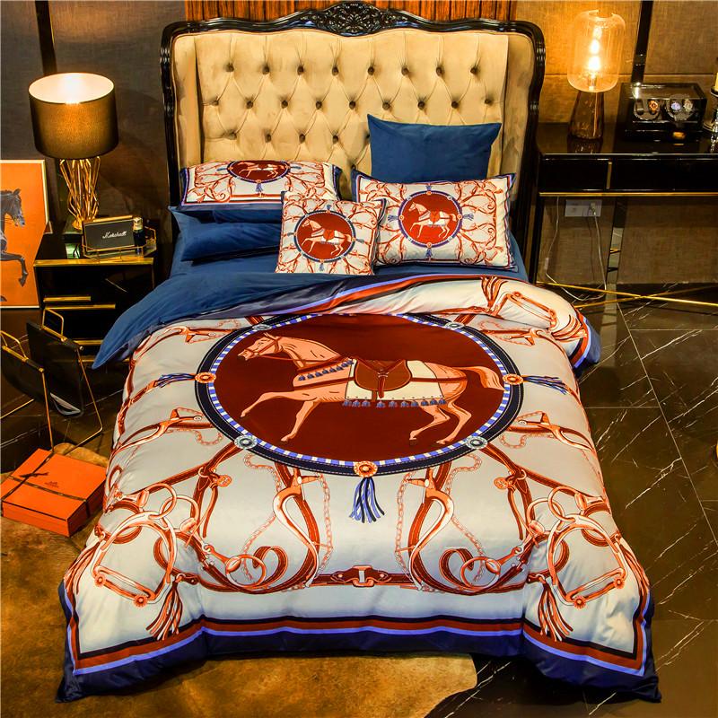 

4pcs Luxury Style AB Crystal Velvet Baby Velvet Duvet Cover Bed Sheet Pillowcases Horse Design Queen King Home Bed Set Soft