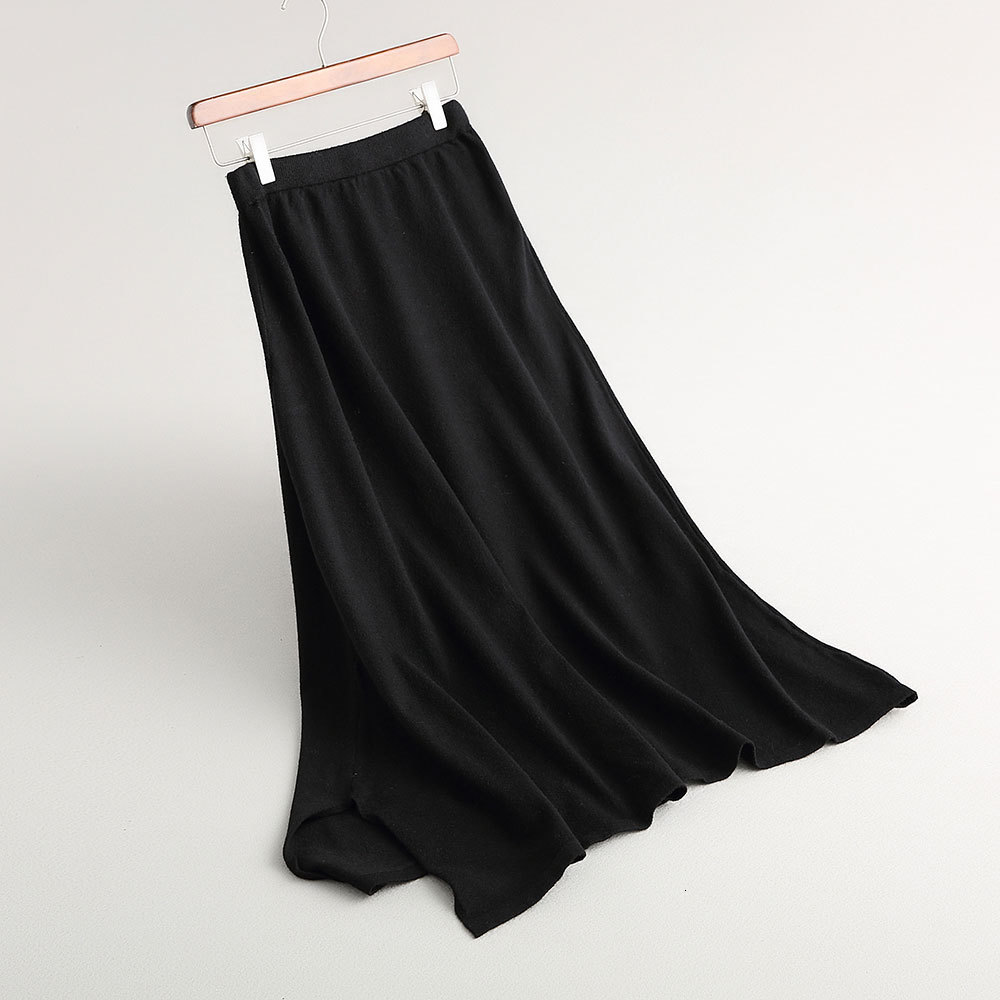 

2021 New Knitting A-line Stretch High Waist Vintage Women Winter Long Skirt Black Autumn Skirts Jupe Femme Saia 34r0