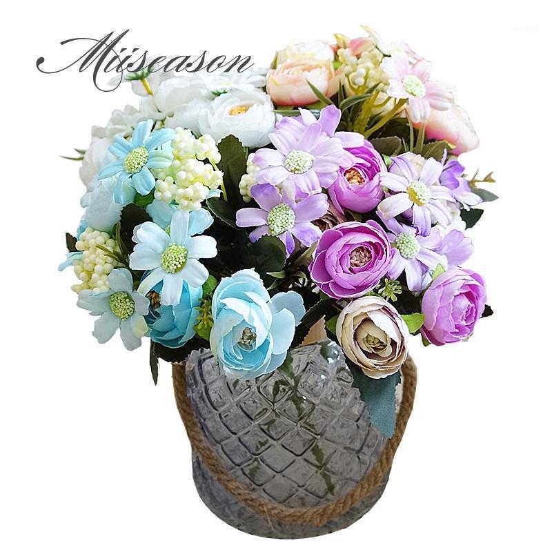 

Artificial Silk Rose Flowers High Quality 12 heads Bouquet Fake Flowers Daisy Bud Decoration for Wedding Home Foam Accessories1, Pink