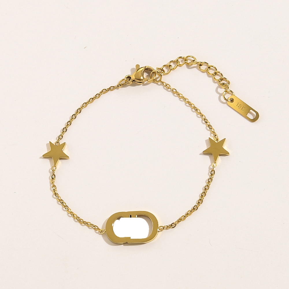 

18K Gold Plated Fashion Star Brand Letter Chain Bracelet Luxurys Jewerly Designer Design Womens Gift Simple Stainless Steel Charm Bracelets Chain Holiday Decorate