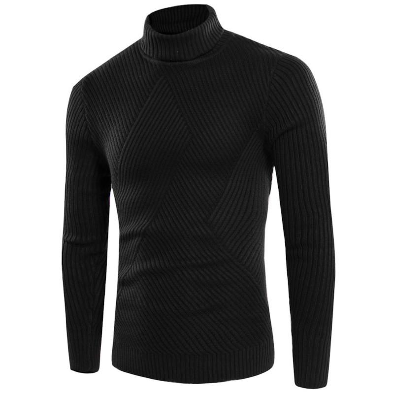 

European Trend New Simple Men's Pullover Turtleneck Solid Color Sweater, Black
