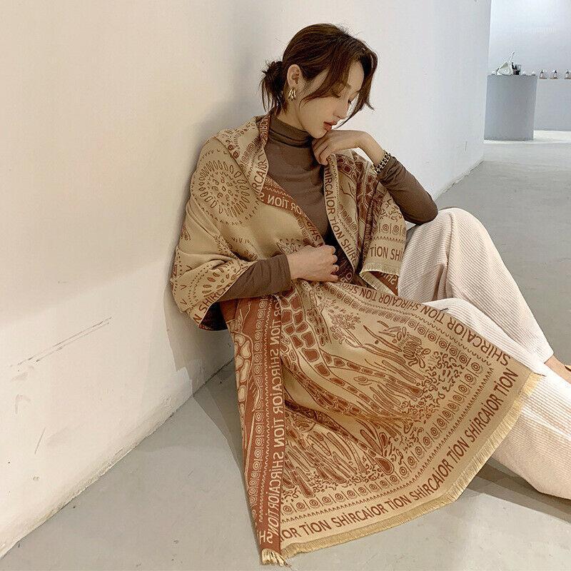 

Imitate Cashmere Long Scarf Women Vintage Luxury Giraffe Print Kerchief Winter Warm Shawl Bandana 190*60cm1