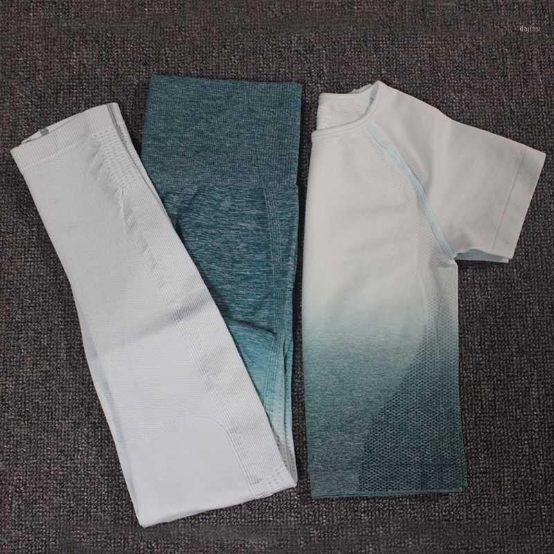 

BONJEAN 2PCS Yoga Set Women Energy Seamless Sport Set Gym Workout Clothes Short Sleeve Fitness Crop Top + Scrunch BuLeggings1, Pink top