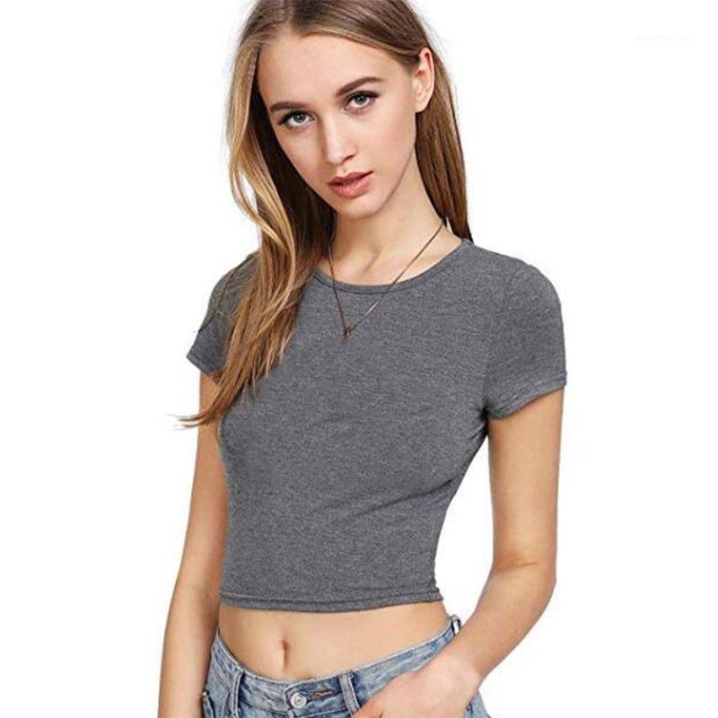 

Women Solid Color T-shirt Short Sleeve Sexy Slim Short Type Sport Fitness Running T-Shirt1, Grey