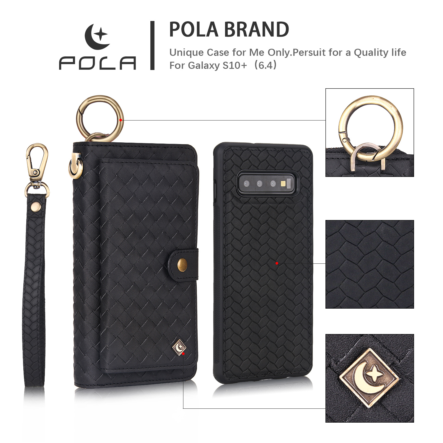 

POLA For Samsung Galaxy S8 S9 S10 Plus S20 Ultra Note 8 9 10 20 Woven pattern zipper Business Leather Magnetic Wallet Case Split Cover