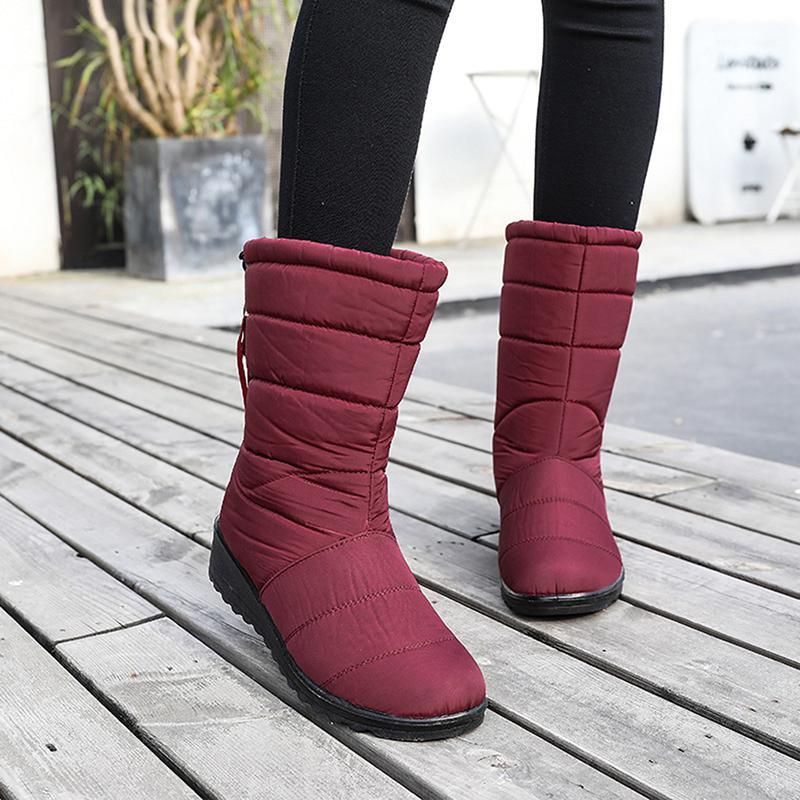 

Women Snow Boots Warm Plus Size Waterproof Fringe Striped Casual Winter Female Mid Calf Boots Ladies Shoes1, Red