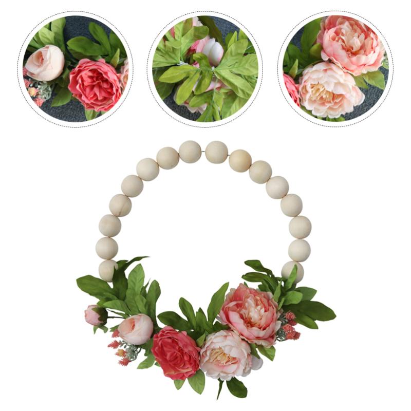 

1Pc Emulation Peony Wood Beads Wreath Creative Wedding Garland Home Wall Decor, Colorful