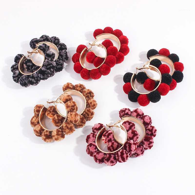

1pair/pack DBWC Winter new fashion women colorful wool ball hoop Earrings1