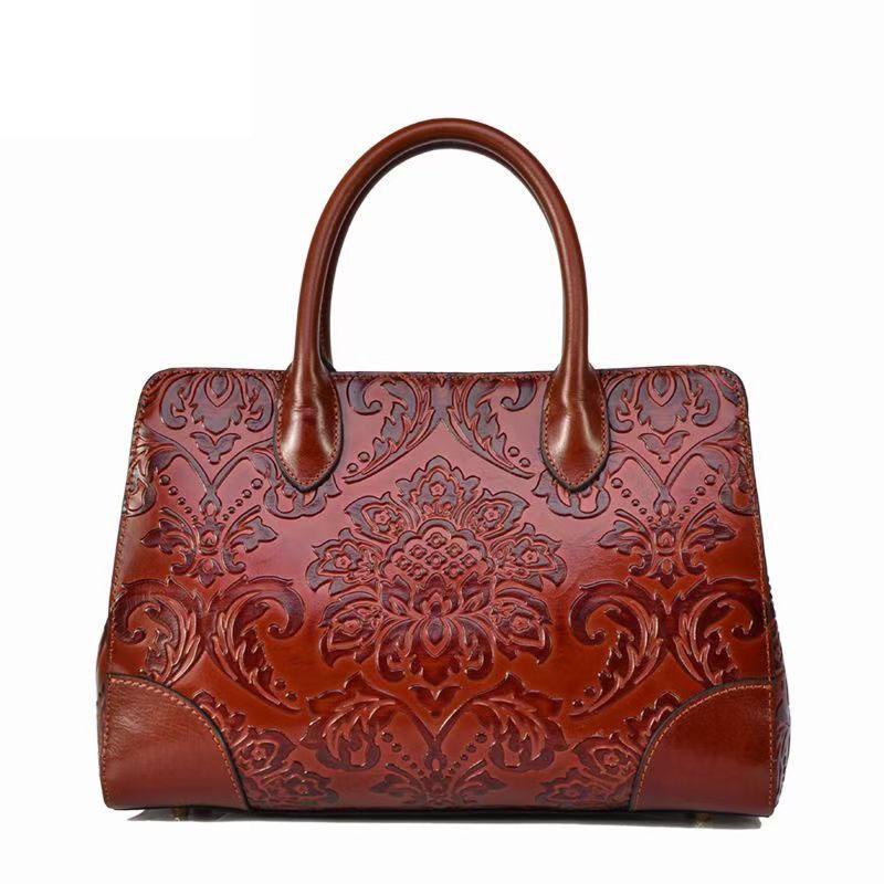 

Women Genuine Leather Bag Quality Luxury Designer Women Leather Handbag sac de luxe femme Embossed bag Women's handbag Cowhide, Brown