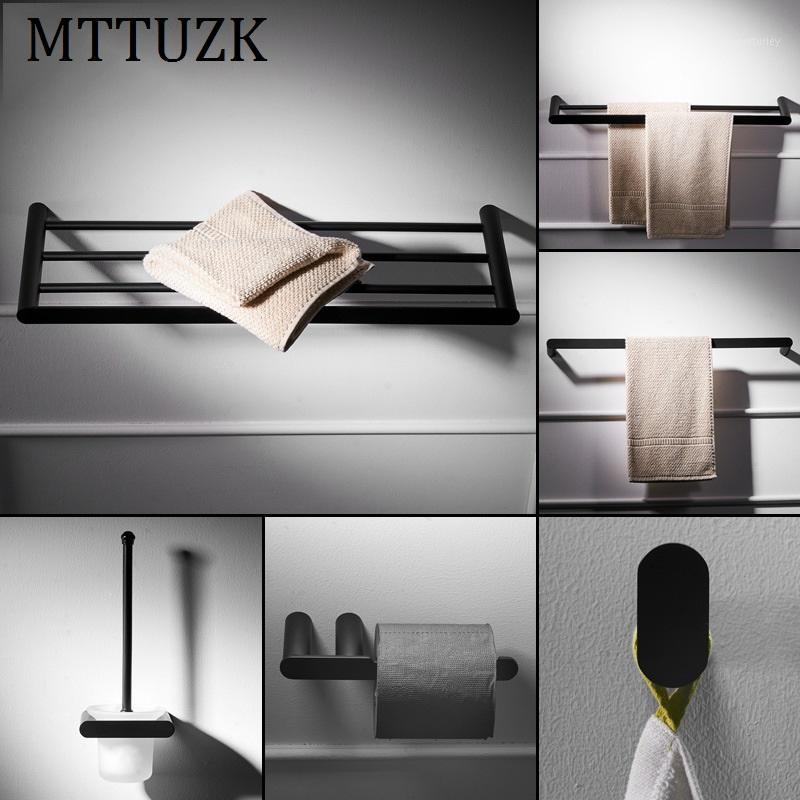 

MTTUZK 304 stainless steel bath towel rack, towel bar, mablack bathroom Shelf, bathroom hardware set, robe hook,Toilet brush1