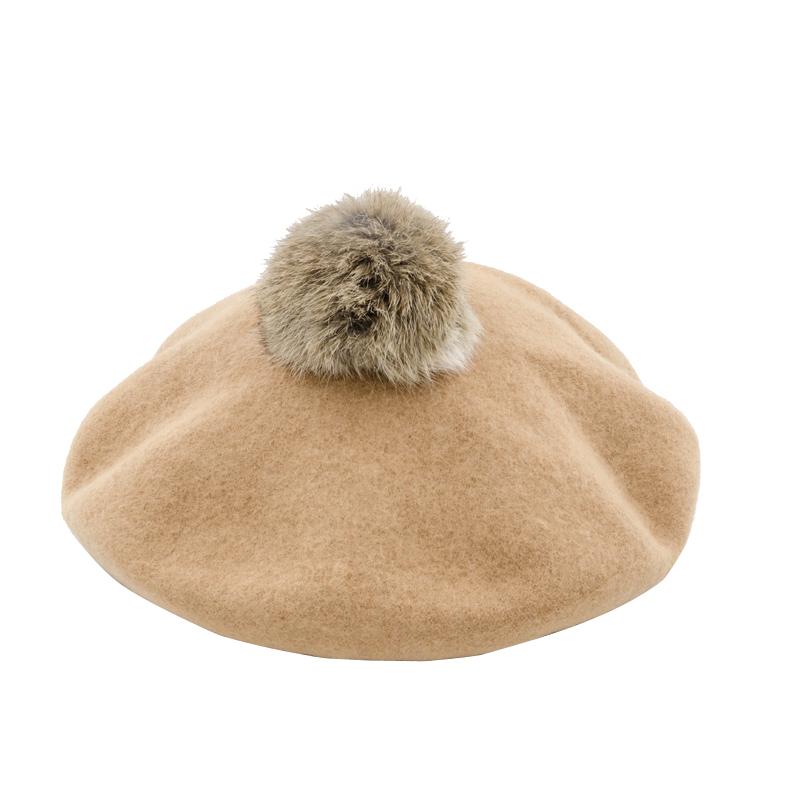 

DOUBCHOW Women's Wool Pompon Berets Beanie Hats Cap 2020 New Korea Teenager Girls Maiden Baret Beanie Cap Flat Hat Pom Pom beret, White