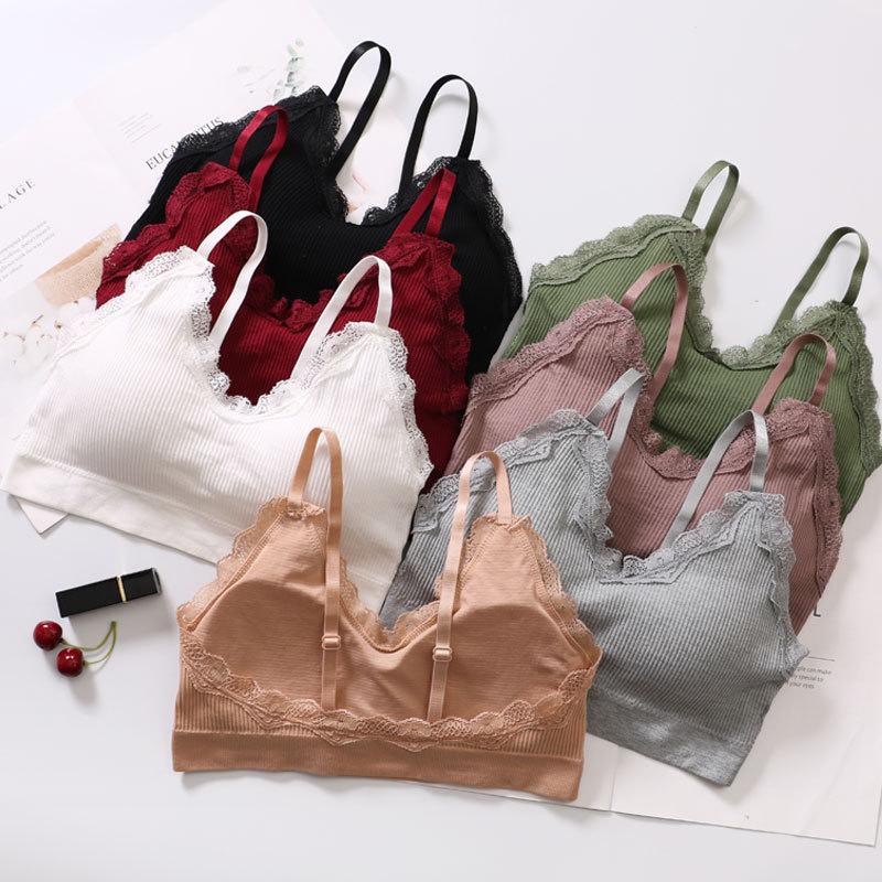 

Wireless Cotton Bra Women Lace Bralette Top Female Padded Brassiere Ladies Breathable Bras Sexy Push Up Bra Lingerie Femme, Green