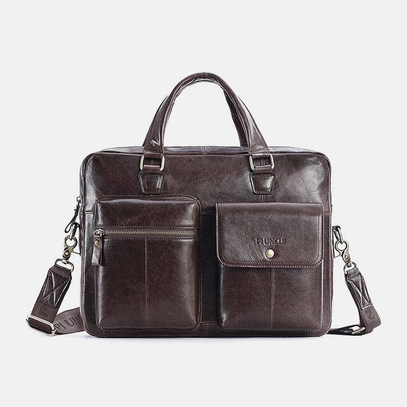 

Men's Genuine Leather Briefcase Head Layer Cowhide Shoulder Crossbody Bag Business Laptop Storage Handbag Travel Luggage Bags1, Brown
