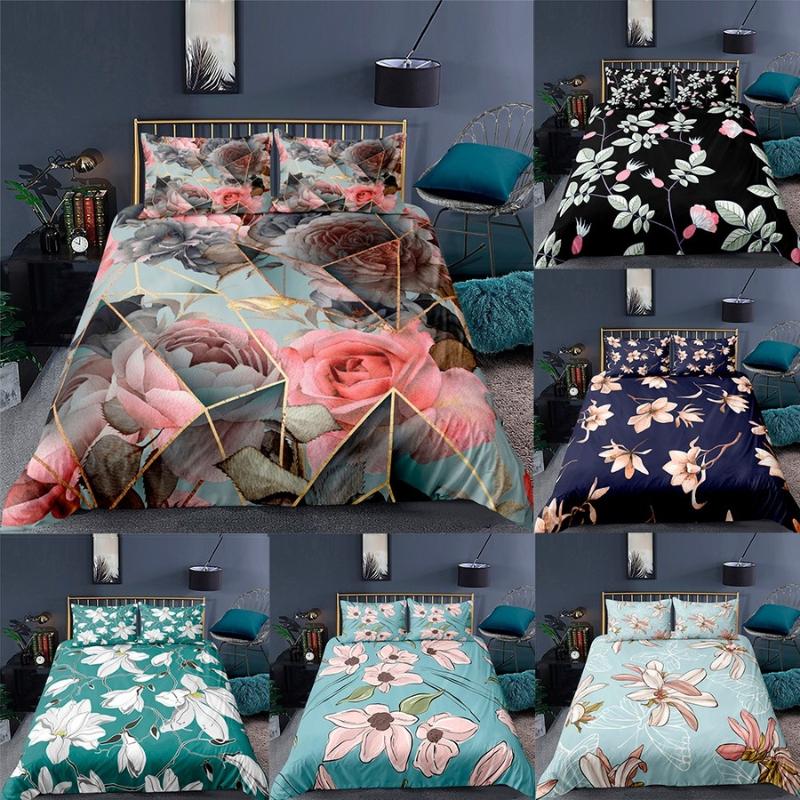 

3D Flower Pink Rose Bedding Set Kids Adult Duvet Cover King Queen Size Printing Bed Set Home Textiles Bedclothes Luxury Floral