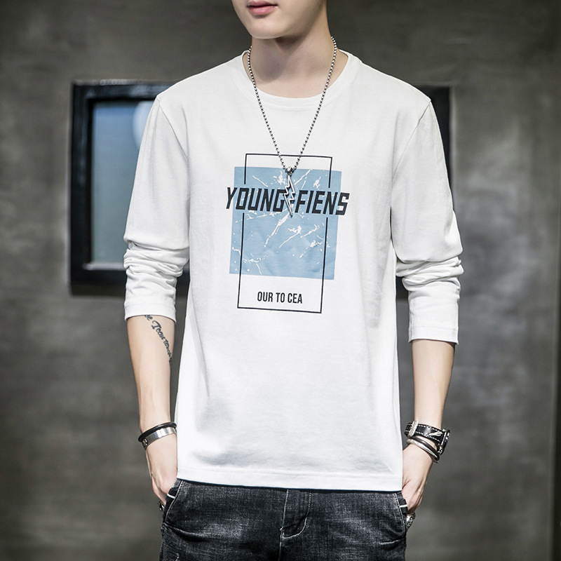 

2021 Manga Brand Mode Long Male Spring and Autumn Crew Neck Printed Base Shirt in Layered Casual Korean Style on Cloth Of99, Red