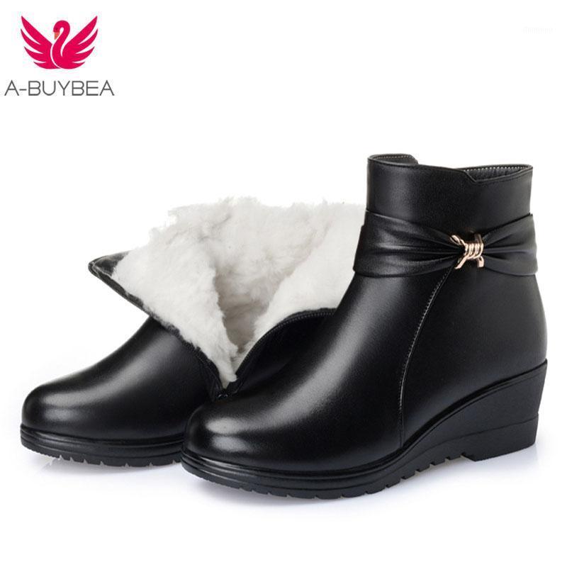 

Newest Fashion Winter Ankle Boots Women Boots Flat Warm Comfort Wool Shoes Snow Genuine Leather Shoes Plus Size1, Brown wool